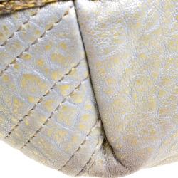 Pre Owned Fendi Gold/Grey Textured Leather Spy Hobo