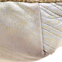 Pre Owned Fendi Gold/Grey Textured Leather Spy Hobo