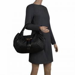 Pre Owned Fendi Black Textured Leather Large Spy Hobo