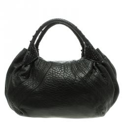 Pre Owned Fendi Black Textured Leather Large Spy Hobo