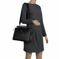Pre Owned Fendi Black Leather Dotcom Top Handle Bag