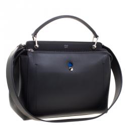 Pre Owned Fendi Black Leather Dotcom Top Handle Bag
