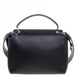 Pre Owned Fendi Black Leather Dotcom Top Handle Bag