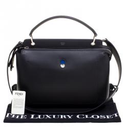 Pre Owned Fendi Black Leather Dotcom Top Handle Bag