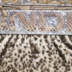 Pre Owned Fendi Cream/Beige Tweed/Sequin and Python To You Convertible Clutch Bag