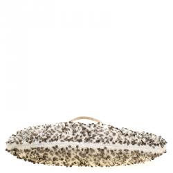 Pre Owned Fendi Cream/Beige Tweed/Sequin and Python To You Convertible Clutch Bag