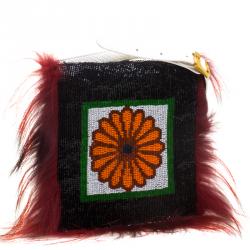 Pre Owned Fendi Multicolor Snakeskin and Fox Fur Daisy Beaded Crossbody Bag