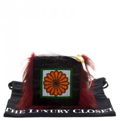 Pre Owned Fendi Multicolor Snakeskin and Fox Fur Daisy Beaded Crossbody Bag