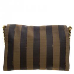 Pre Owned Fendi Brown Pequin Canvas Claudia Shoulder Bag