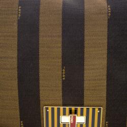 Pre Owned Fendi Brown Pequin Canvas Claudia Shoulder Bag