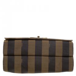 Pre Owned Fendi Brown Pequin Canvas Claudia Shoulder Bag