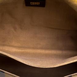 Pre Owned Fendi Brown Pequin Canvas Claudia Shoulder Bag
