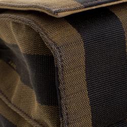 Pre Owned Fendi Brown Pequin Canvas Claudia Shoulder Bag