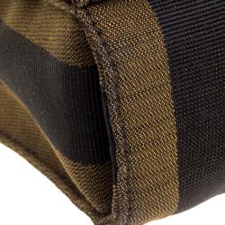 Pre Owned Fendi Brown Pequin Canvas Claudia Shoulder Bag