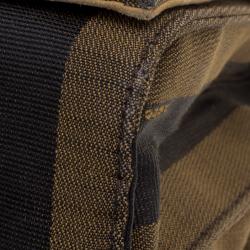 Pre Owned Fendi Brown Pequin Canvas Claudia Shoulder Bag