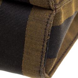 Pre Owned Fendi Brown Pequin Canvas Claudia Shoulder Bag