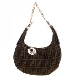 Pre Owned Fendi Tobacco Zucca Canvas Chef Chain Hobo