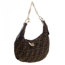 Pre Owned Fendi Tobacco Zucca Canvas Chef Chain Hobo