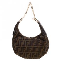 Pre Owned Fendi Tobacco Zucca Canvas Chef Chain Hobo