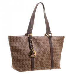 Pre Owned Fendi Brown Zucchino Coated Canvas Superstar Shopping Tote