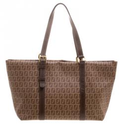 Pre Owned Fendi Brown Zucchino Coated Canvas Superstar Shopping Tote