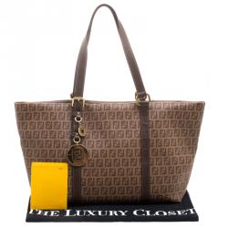 Pre Owned Fendi Brown Zucchino Coated Canvas Superstar Shopping Tote
