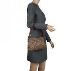 Pre Owned Fendi Brown Zucchino Canvas Shoulder Bag