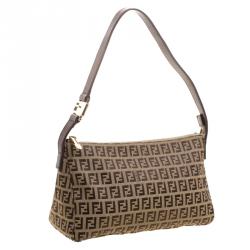 Pre Owned Fendi Brown Zucchino Canvas Shoulder Bag