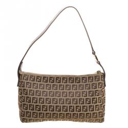 Pre Owned Fendi Brown Zucchino Canvas Shoulder Bag