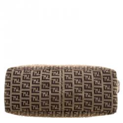 Pre Owned Fendi Brown Zucchino Canvas Shoulder Bag