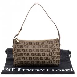 Pre Owned Fendi Brown Zucchino Canvas Shoulder Bag