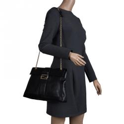 Pre Owned Fendi Black Leather Maxi Baguette Shoulder Bag
