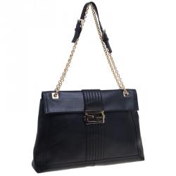 Pre Owned Fendi Black Leather Maxi Baguette Shoulder Bag