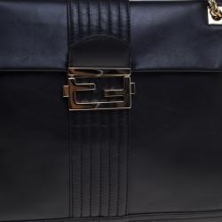 Pre Owned Fendi Black Leather Maxi Baguette Shoulder Bag