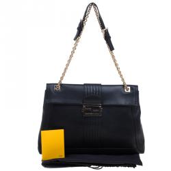 Pre Owned Fendi Black Leather Maxi Baguette Shoulder Bag