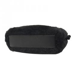 Pre Owned Fendi Black Shearling Fur Micro Peekaboo Satchel Bag