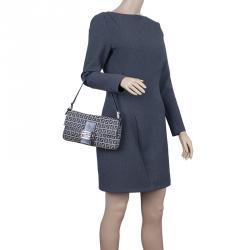 Fendi Black Zucchino Monogram Baguette