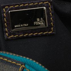Pre Owned Fendi Blue Zucca Coated Canvas Mixed Media  Boston Bag