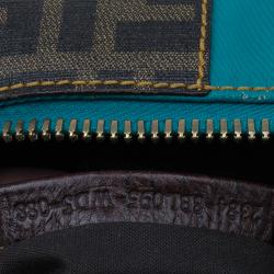Pre Owned Fendi Blue Zucca Coated Canvas Mixed Media  Boston Bag