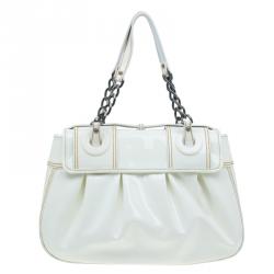 Pre Owned Fendi White Leather Patent Trim B Shoulder Bag