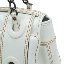 Pre Owned Fendi White Leather Patent Trim B Shoulder Bag