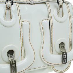 Pre Owned Fendi White Leather Patent Trim B Shoulder Bag