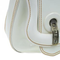 Pre Owned Fendi White Leather Patent Trim B Shoulder Bag