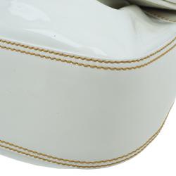 Pre Owned Fendi White Leather Patent Trim B Shoulder Bag