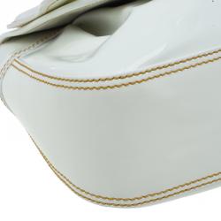 Pre Owned Fendi White Leather Patent Trim B Shoulder Bag
