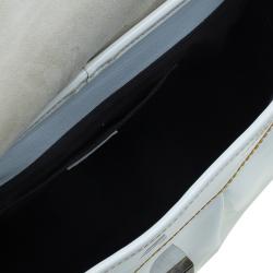 Pre Owned Fendi White Leather Patent Trim B Shoulder Bag