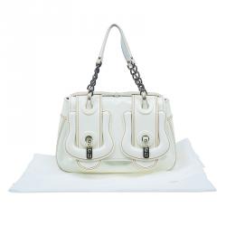 Pre Owned Fendi White Leather Patent Trim B Shoulder Bag