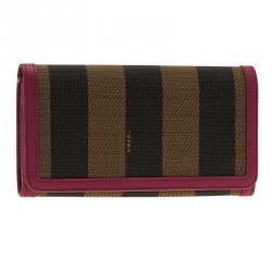 Pre Owned Fendi Burgundy Pequin Continental Wallet