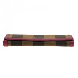 Pre Owned Fendi Burgundy Pequin Continental Wallet