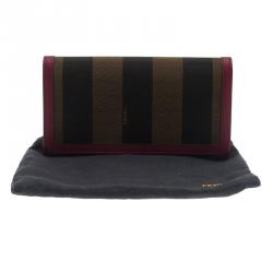 Pre Owned Fendi Burgundy Pequin Continental Wallet